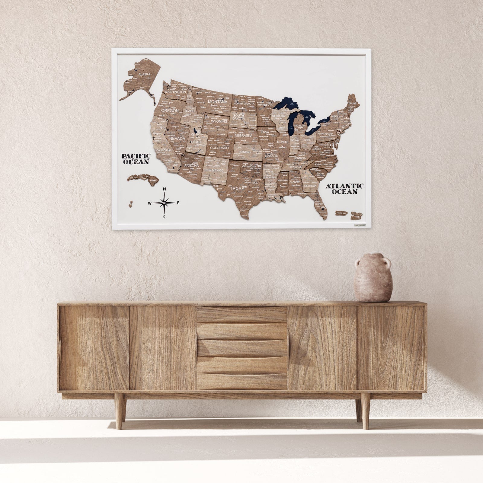 3D Wooden USA Map Wall Art Terra Minimalist Modern Home Decor