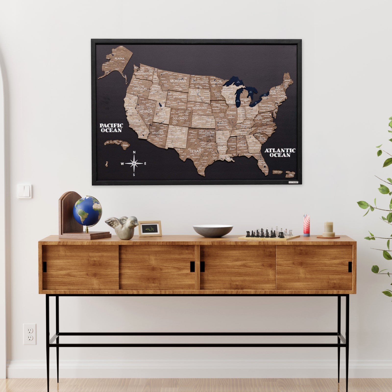 3D Wooden USA Map Wall Art Terra Minimalist Modern Home Decor