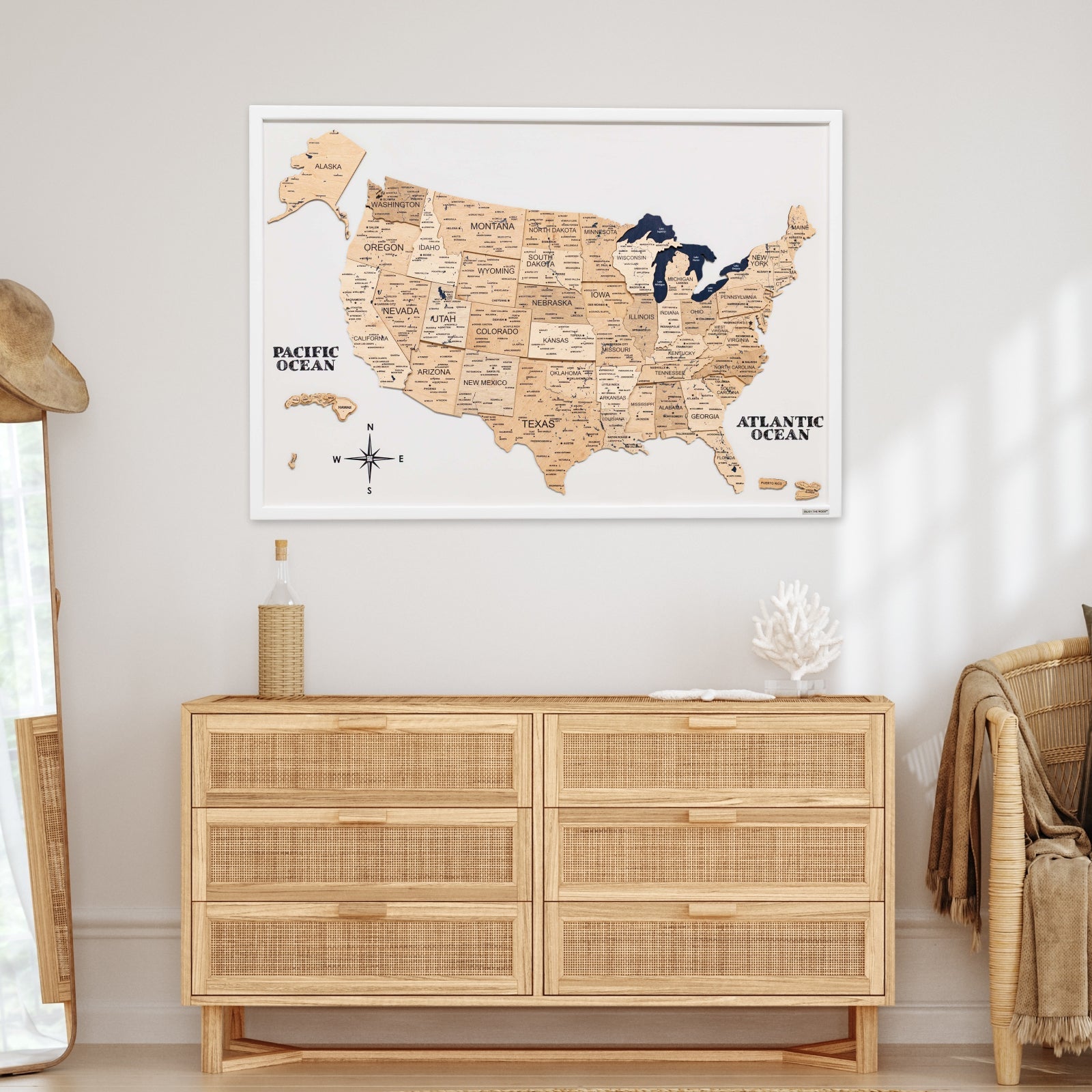 3D Wooden USA Map on Board in Gold