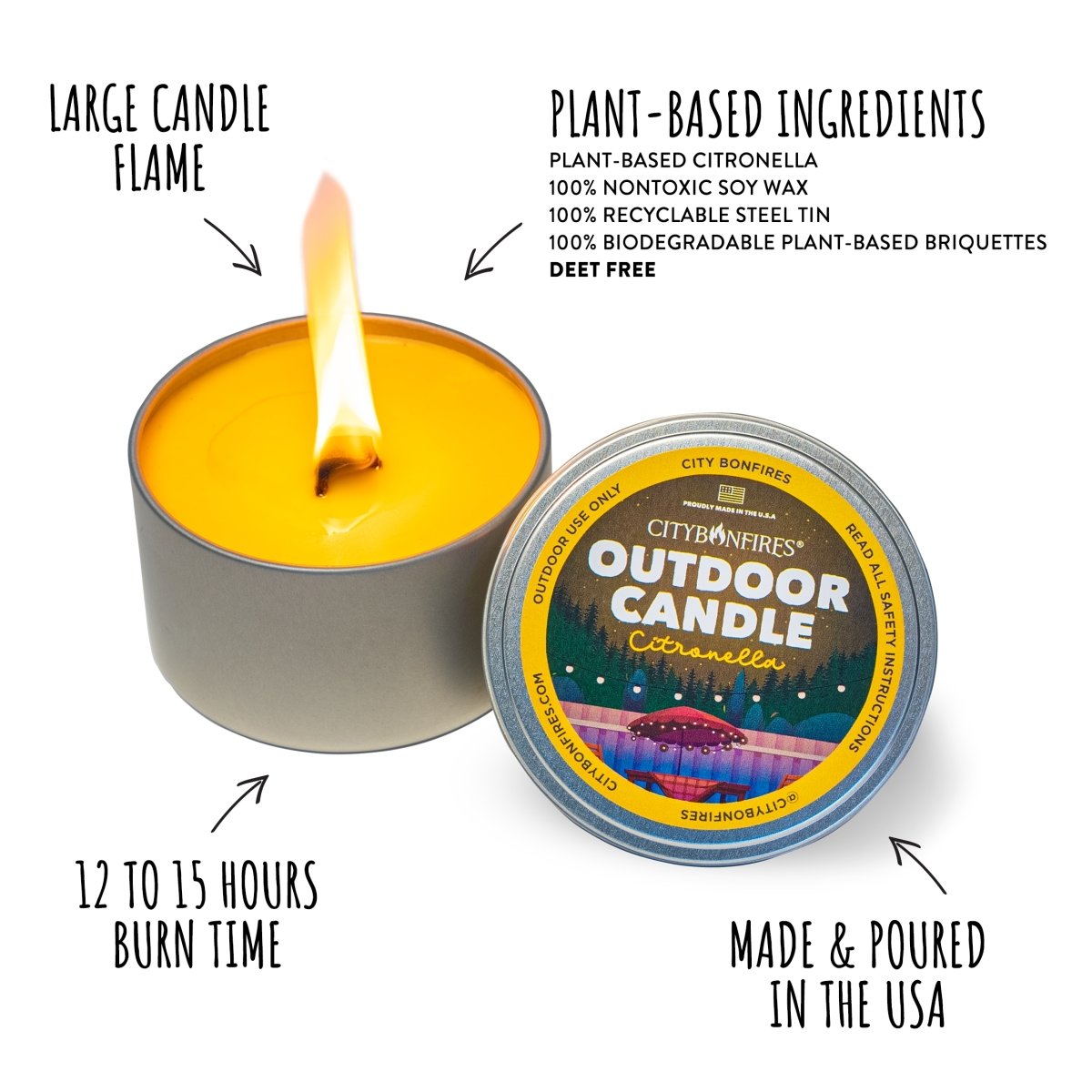 USA Edition Outdoor Party Fire Pit and Citronella Candle Set