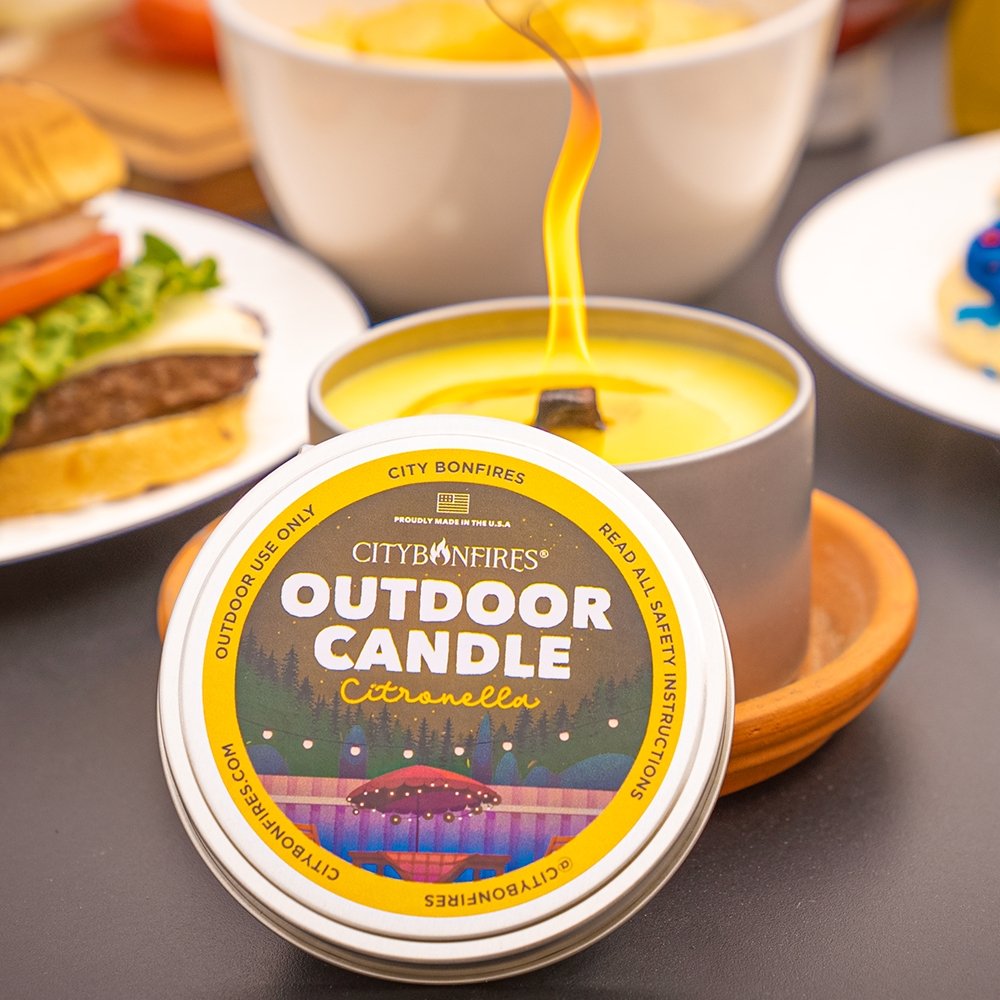 USA Edition Outdoor Party Fire Pit and Citronella Candle Set