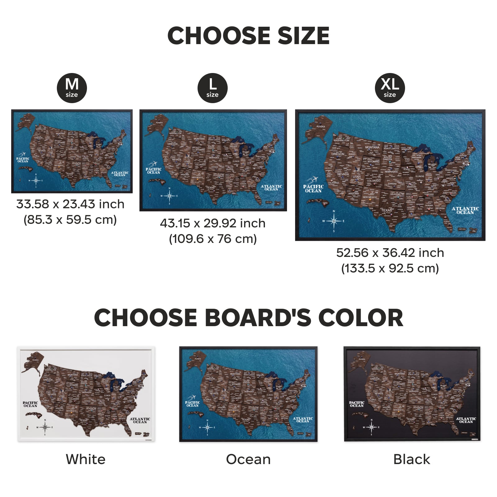 3D Wooden USA Map Wall Art in Dark Walnut Finish
