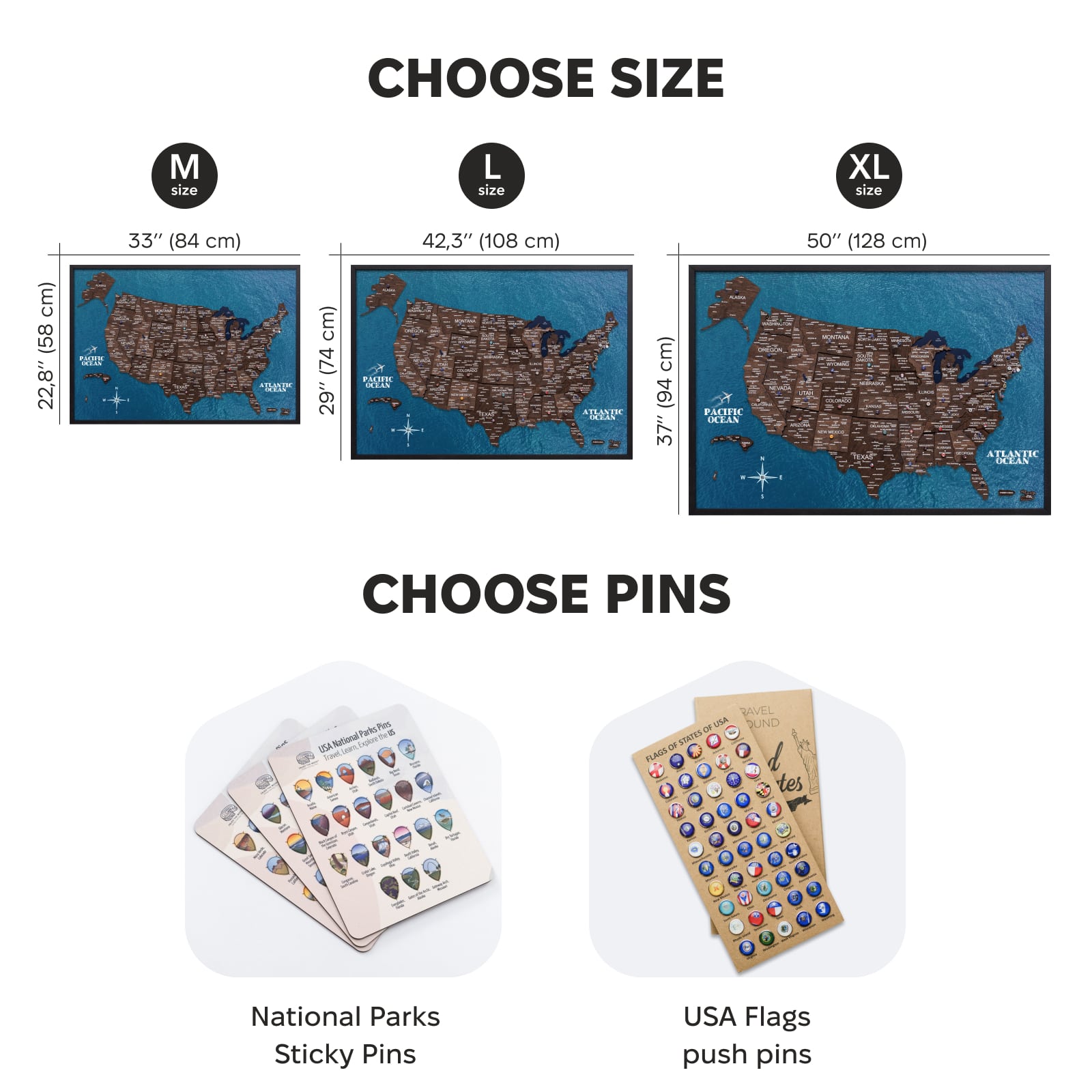 3D Wooden USA Map Wall Art in Dark Walnut Finish
