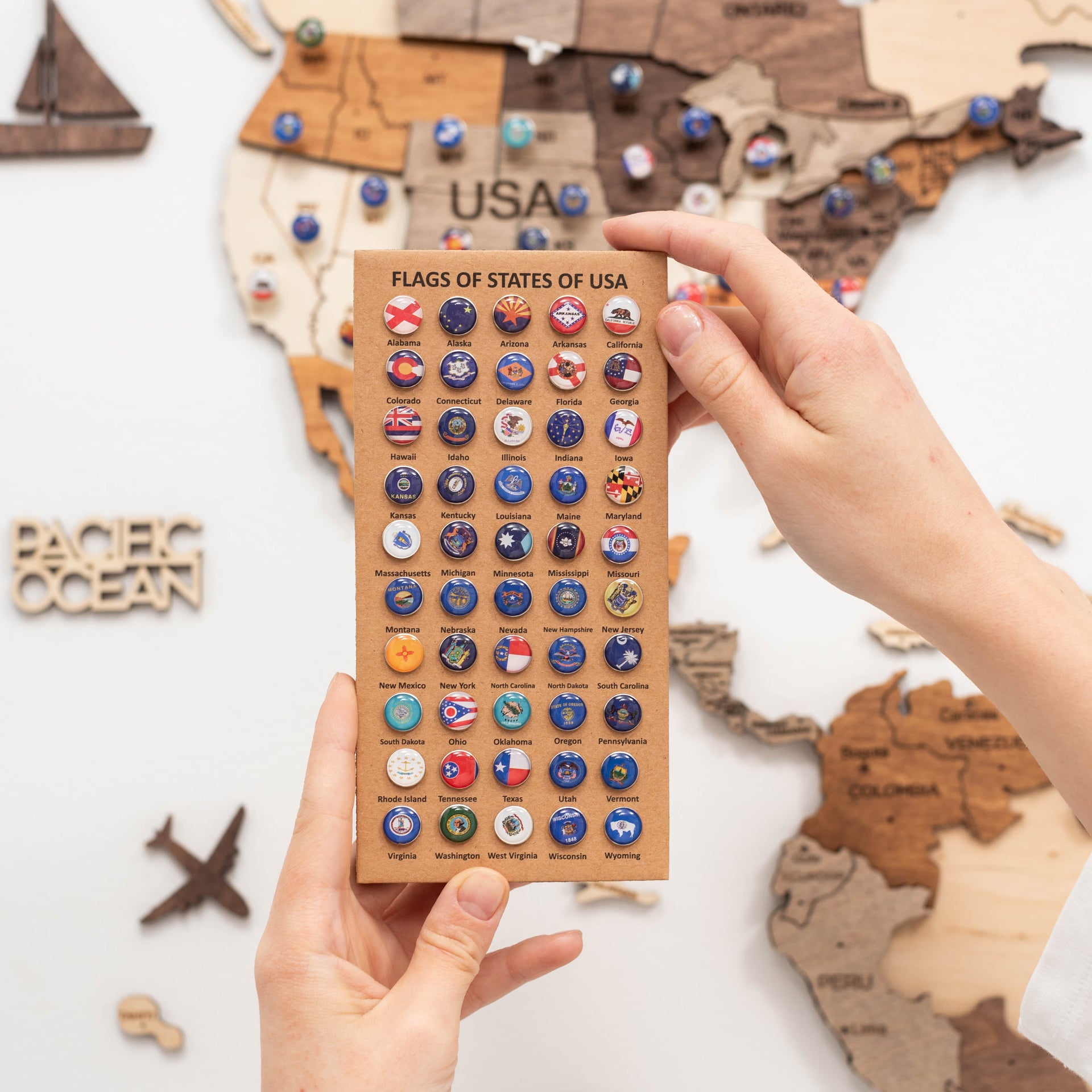 USA State Flag Map Push Pins for Travel Tracking & Decor