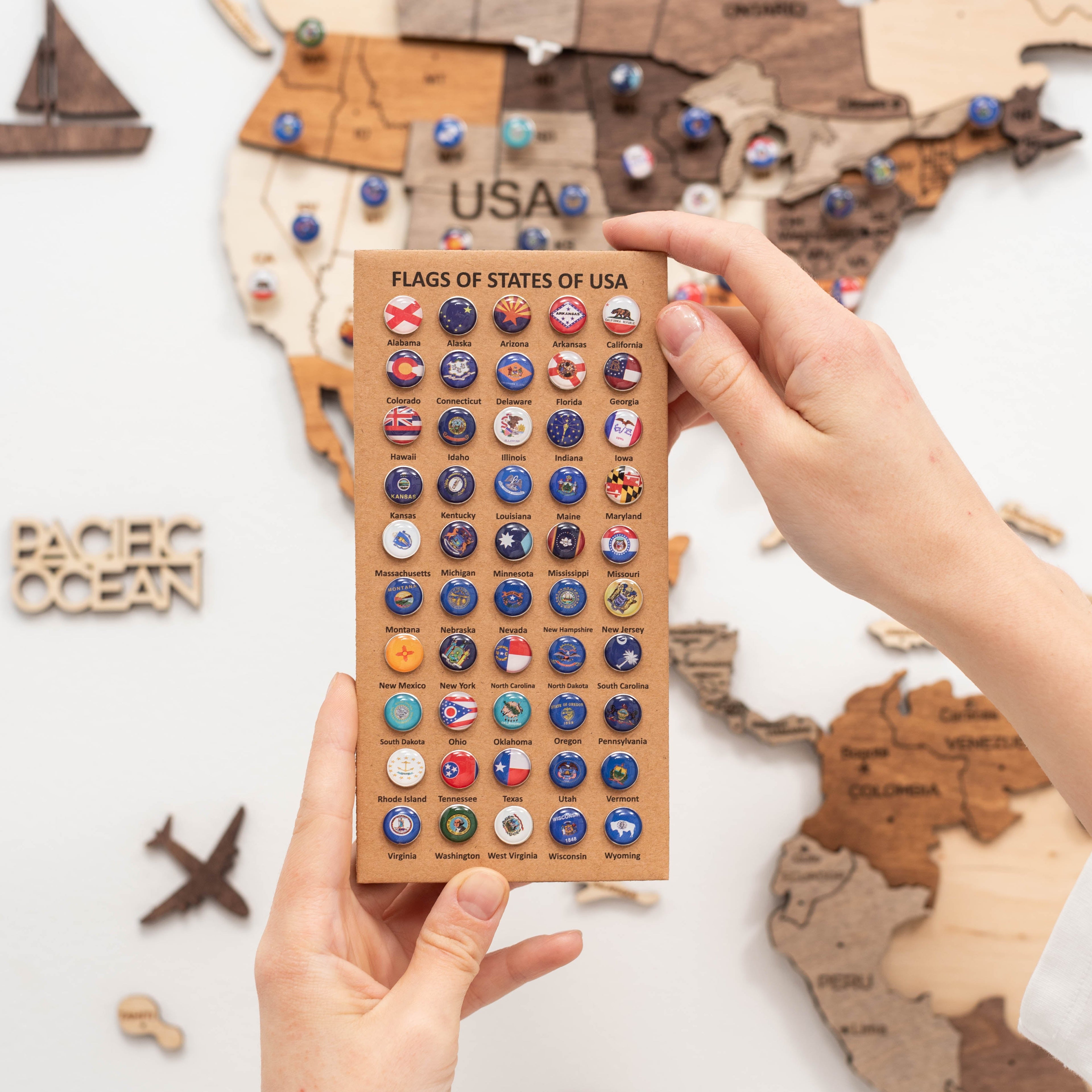 USA State Flag Map Push Pins for Travel Tracking & Decor