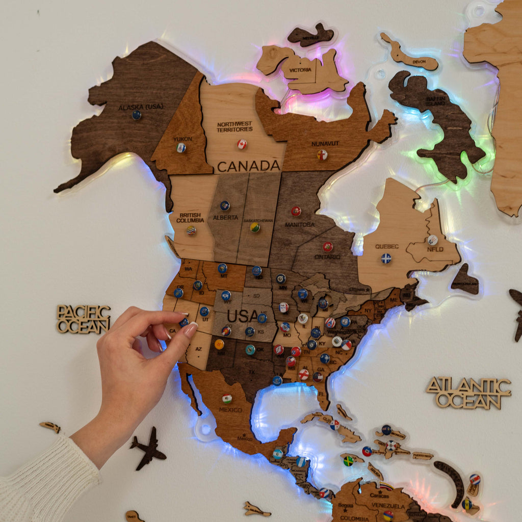 3D LED Wooden World Map Wall Art with Acrylic Background