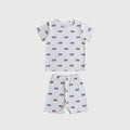 Kids Americana ribbed bamboo short set featuring red, white, and blue colors, including a top and biker shorts.