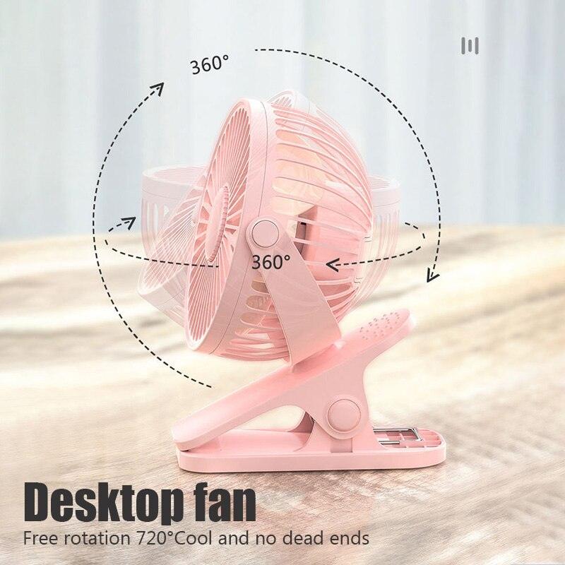 Portable baby stroller fan with strong clip and 360-degree rotation in black