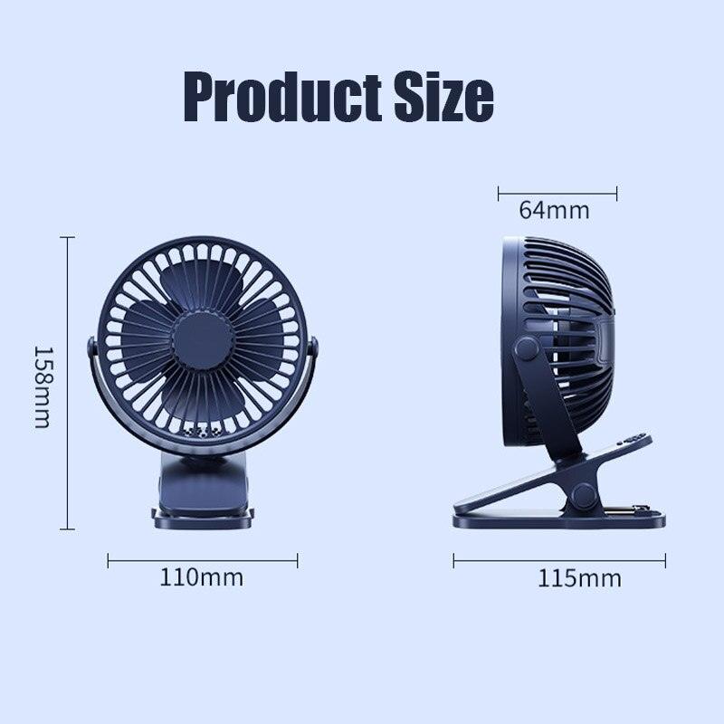 Portable Stroller Fan with Strong Clip, 3-Speed USB Rechargeable