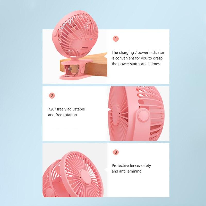 Portable Stroller Fan with Strong Clip, 3-Speed USB Rechargeable