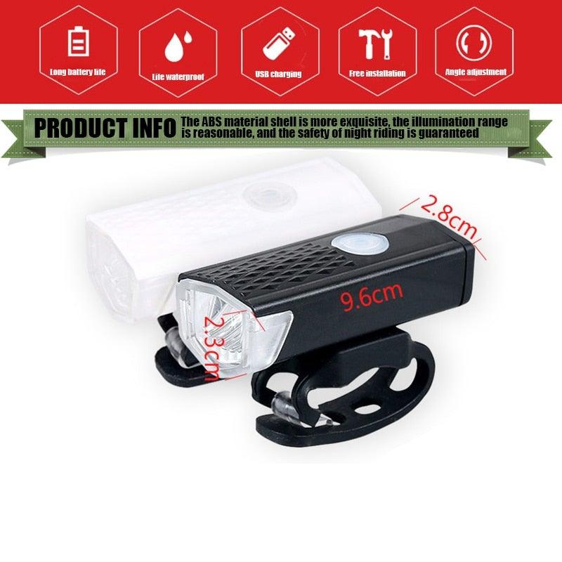 300 Lumen Waterproof USB LED Bike Headlight and Tail Light