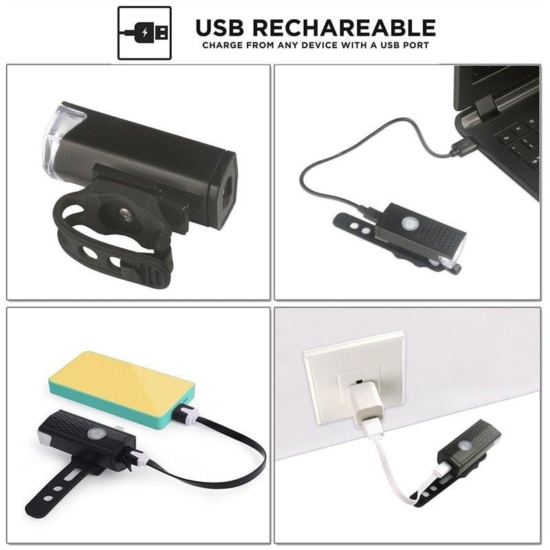 300 Lumen Waterproof USB LED Bike Headlight and Tail Light