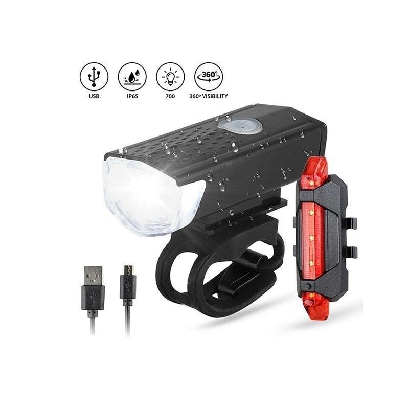 300 Lumen Waterproof USB LED Bike Headlight and Tail Light