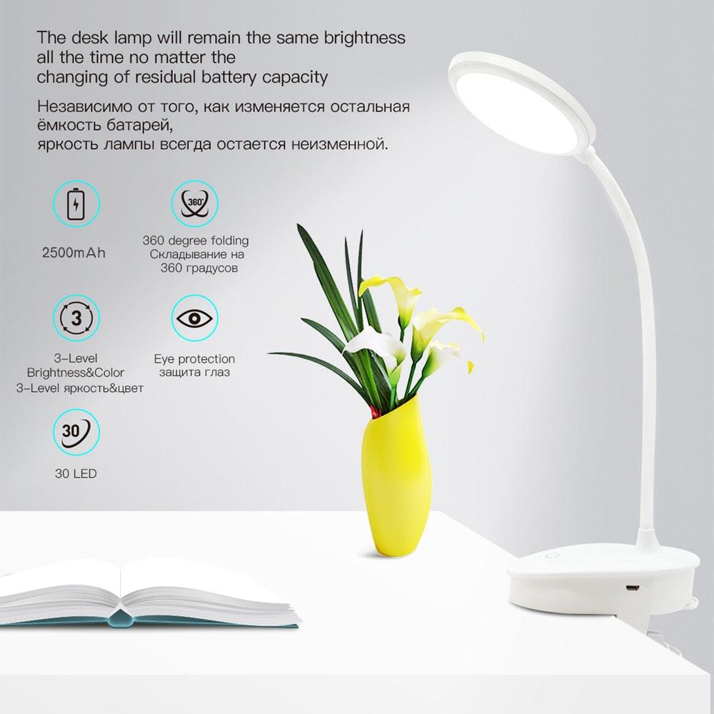 Rechargeable LED Clamp Desk Lamp with 3 Color Modes