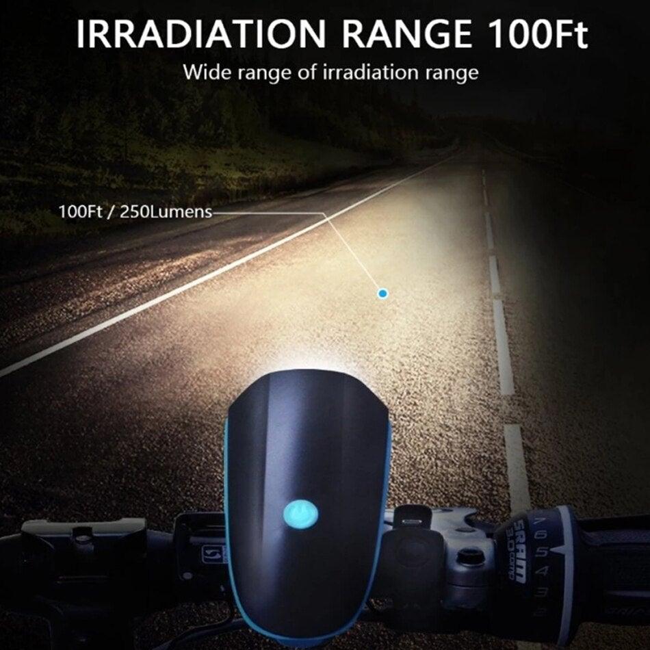 USB Rechargeable LED Bike Front Light with Electric Horn & Alarm