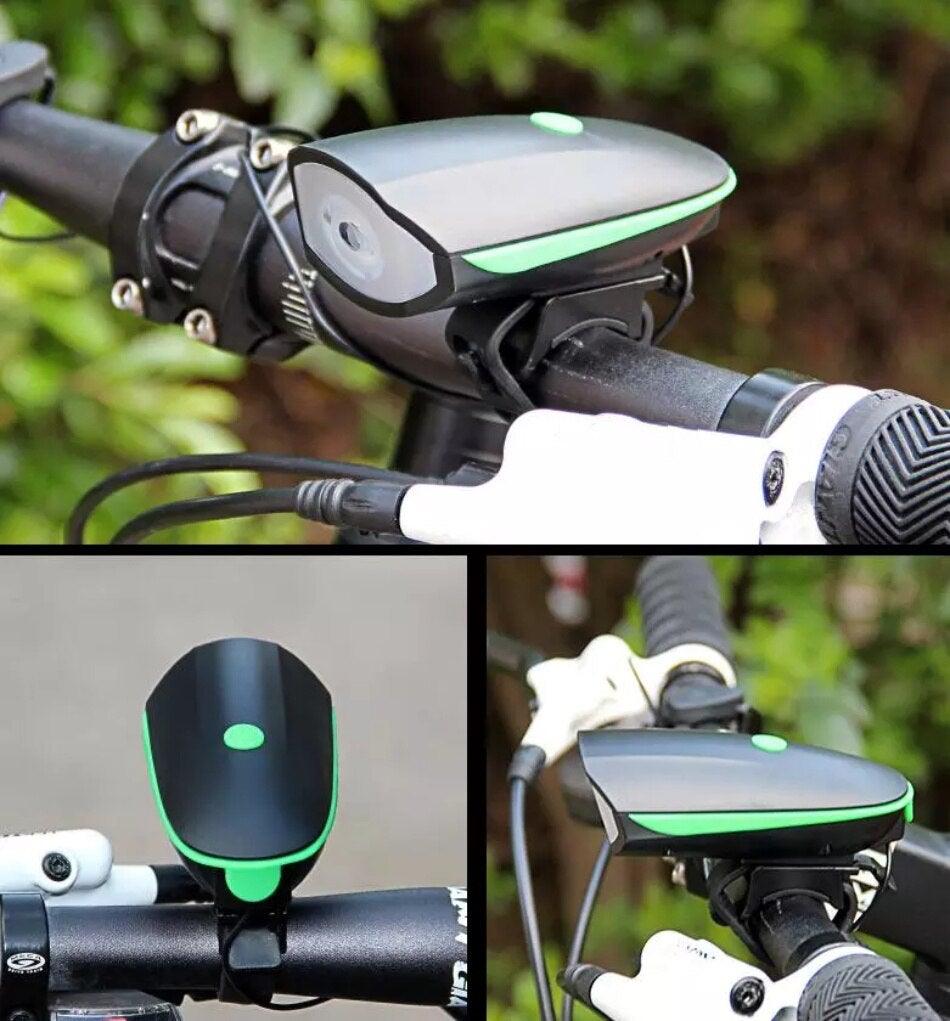 USB Rechargeable LED Bike Front Light with Electric Horn & Alarm