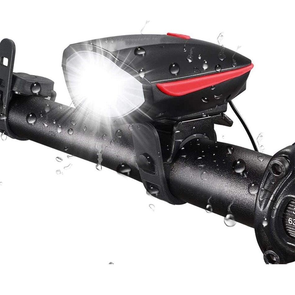 USB Rechargeable LED Bike Front Light with Electric Horn & Alarm