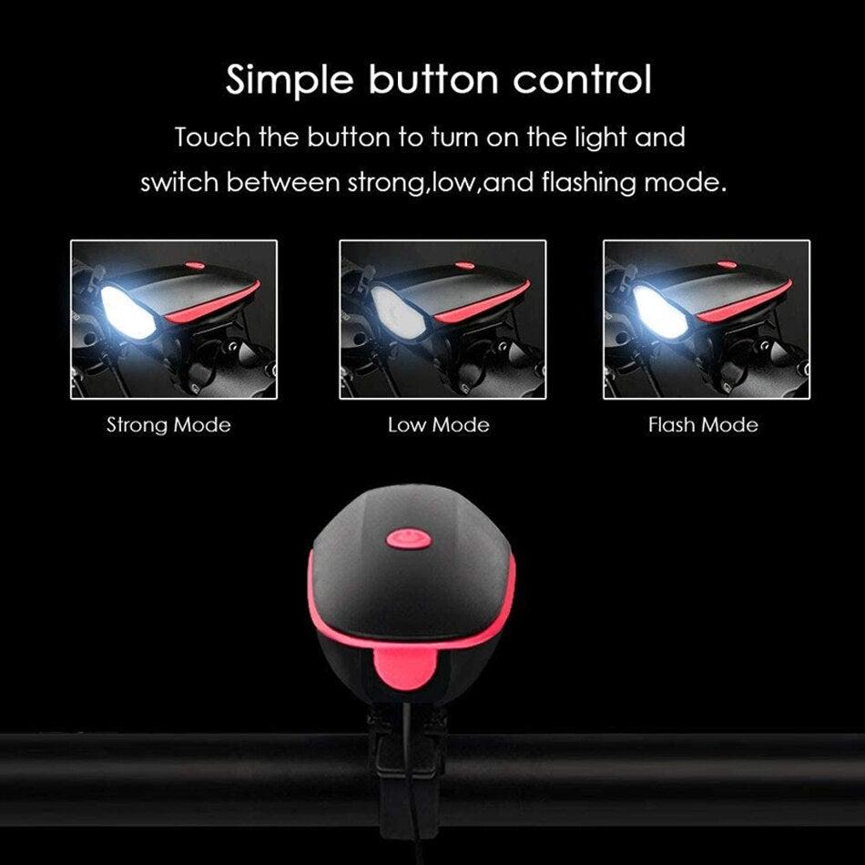 USB Rechargeable LED Bike Front Light with Electric Horn & Alarm