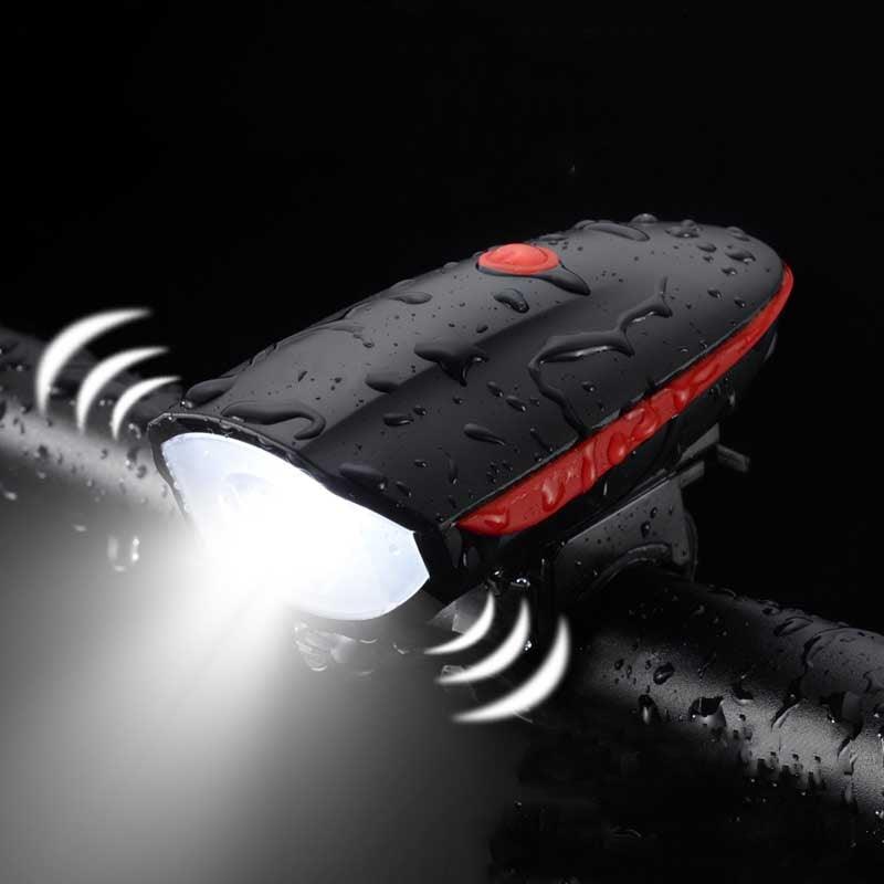 USB Rechargeable LED Bike Front Light with Electric Horn & Alarm
