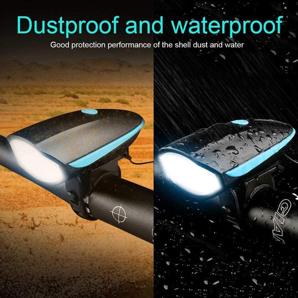 USB Rechargeable LED Bike Front Light with Electric Horn & Alarm