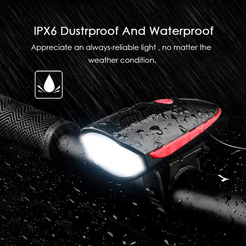 USB Rechargeable LED Bike Front Light with Electric Horn & Alarm