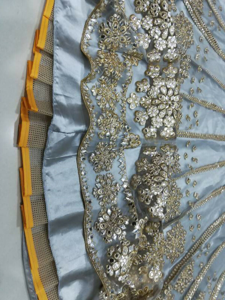 Grey Net Lehenga Choli with Zari and Paper Mirror Embroidery