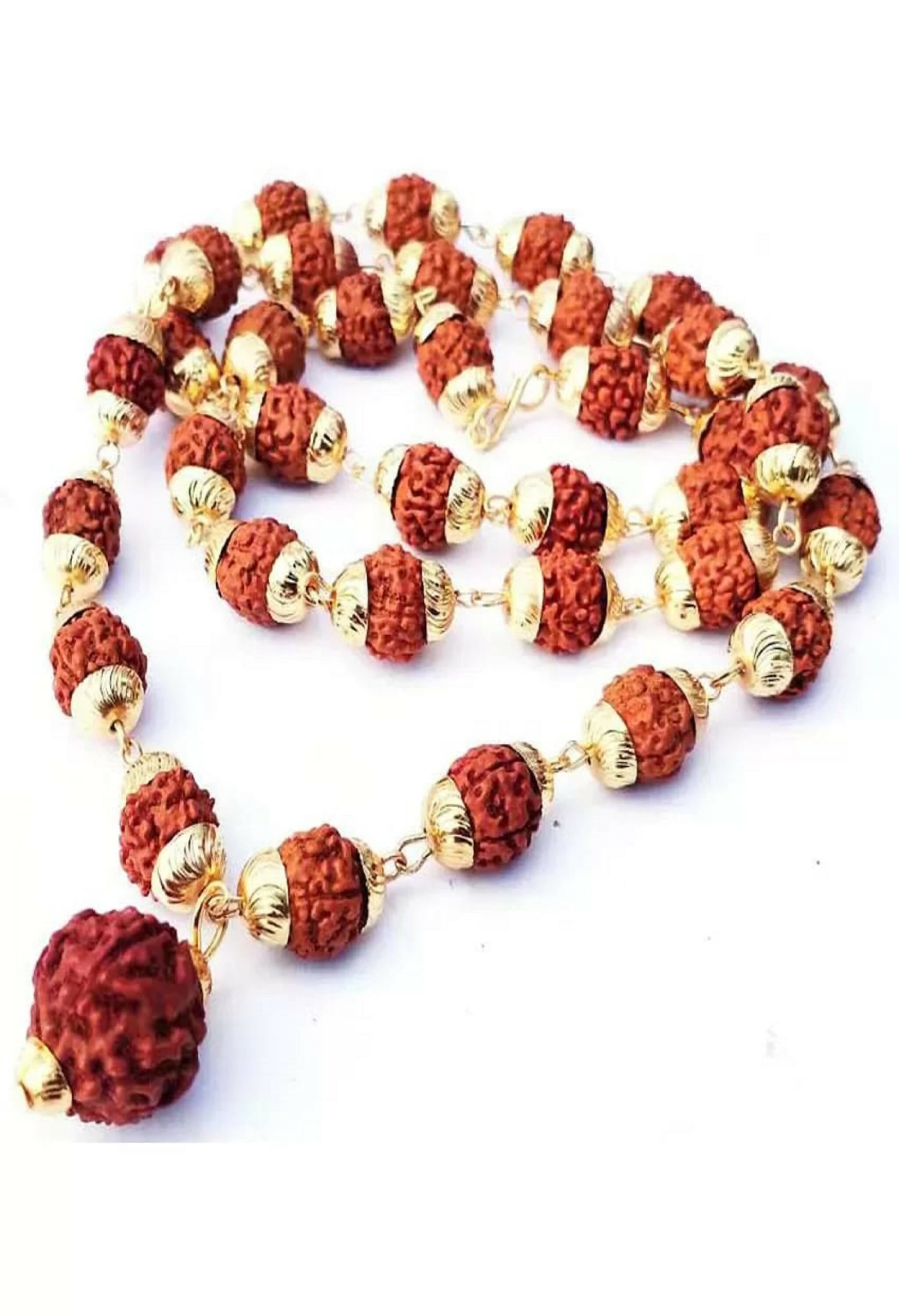 Joharkamal Gold-Polished Rudraksha Mala Long Temple Necklace