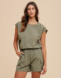 Utility Sportive Top and Cargo Shorts set in Olive featuring drop shoulder top and pocket-detailed shorts.