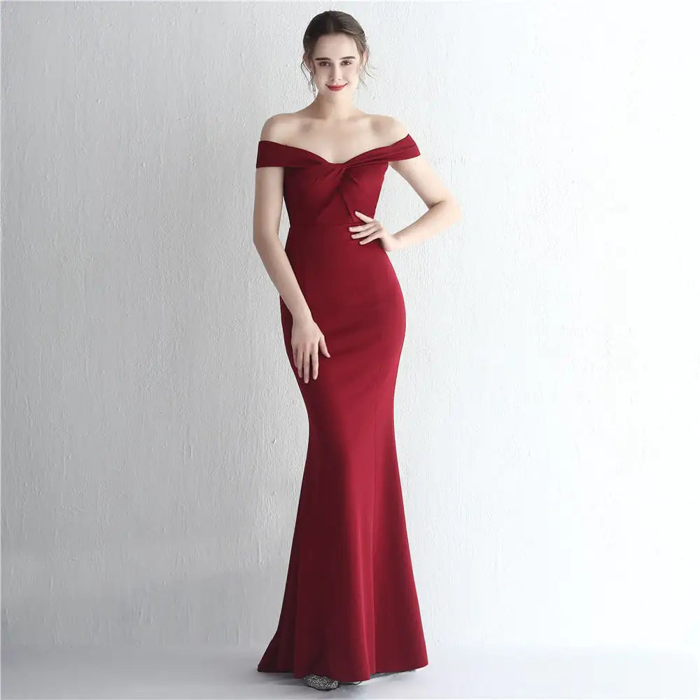 Women's Slim-Fit Off-Shoulder Long Formal Evening Maxi Dress - Image 17