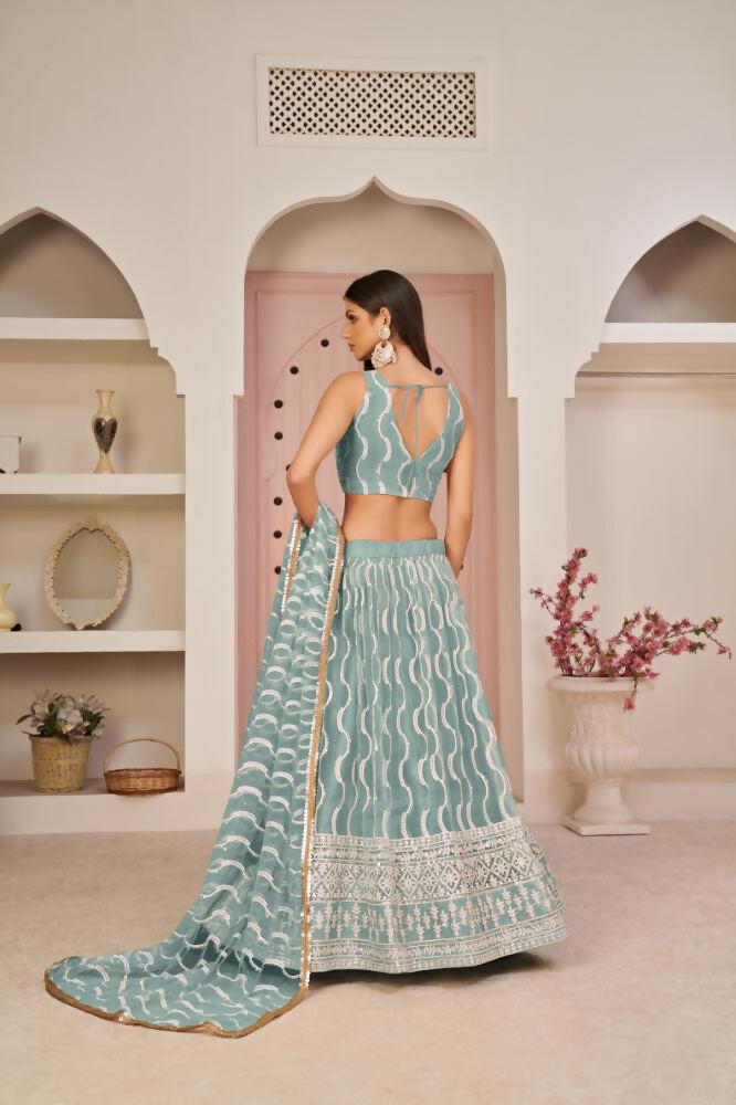 Ocean Blue Butterfly Net Lehenga with Zari and Sequence Work