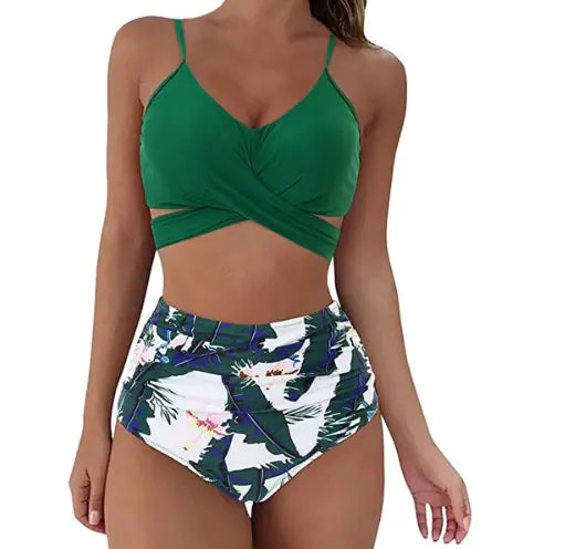 Women's High Waisted Cross-Front Bikini Set Two-Piece Swimsuit - Image 4