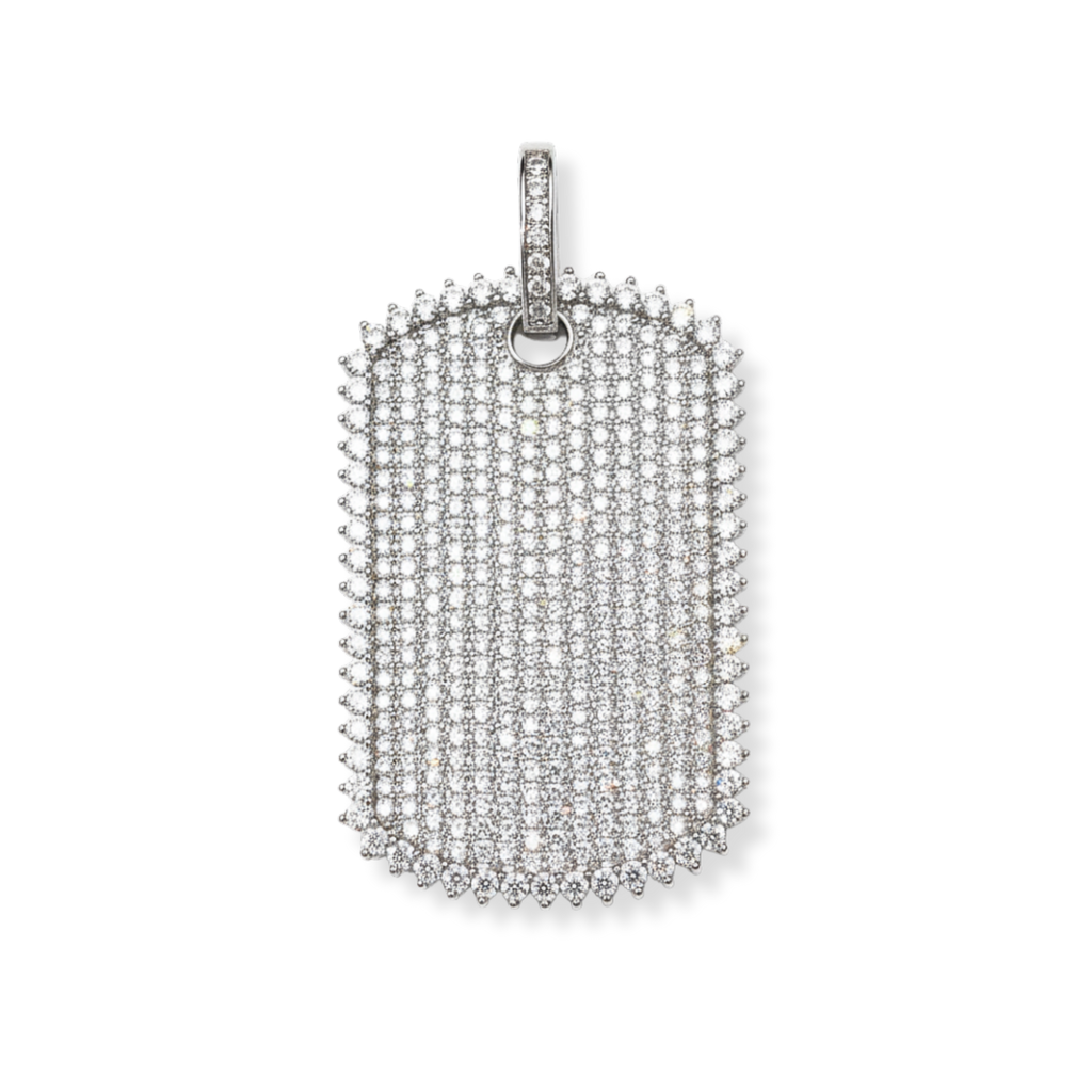 Moissanite Dog Tag Pendant in 925 Sterling Silver