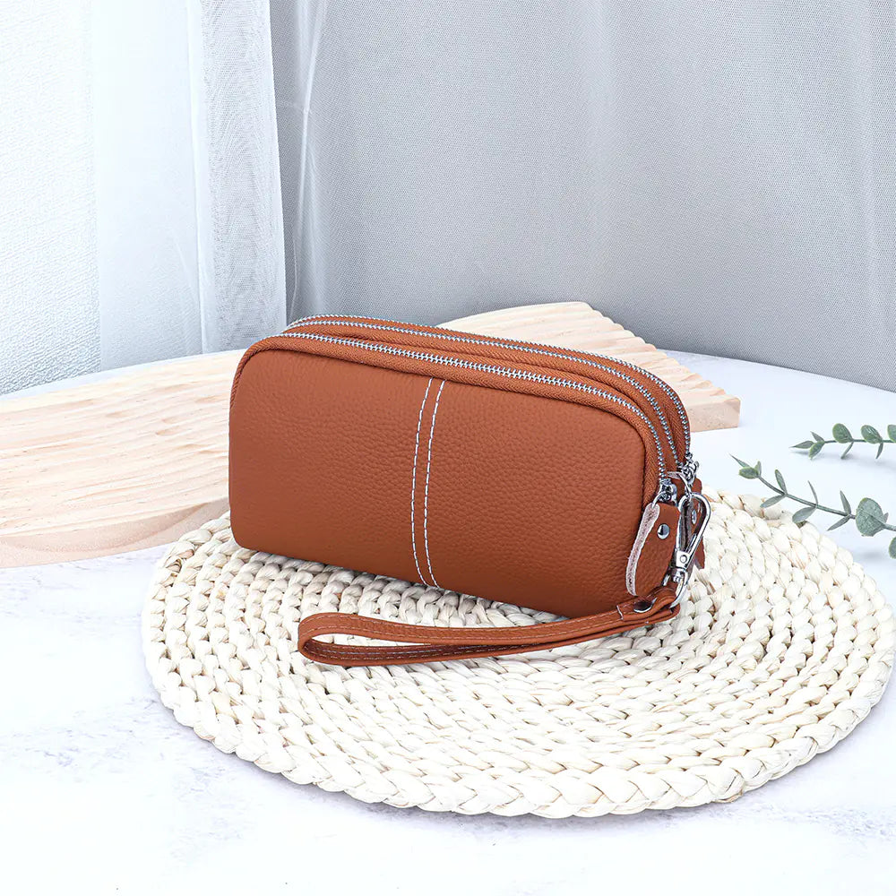 Genuine Leather Large Capacity Zipper Wallet for Women