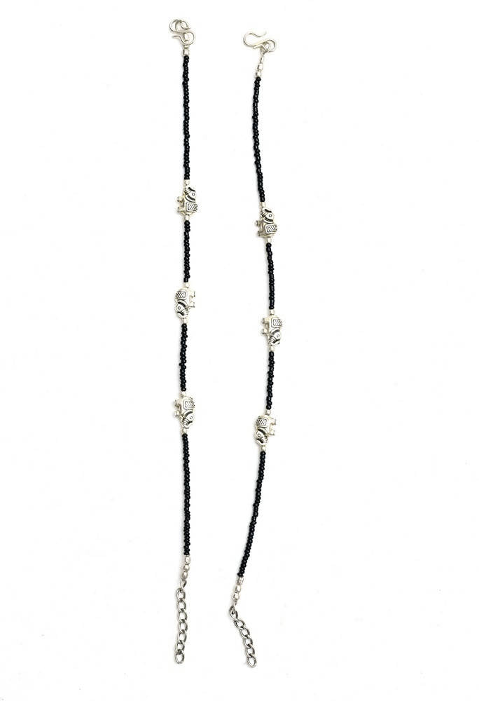 Oxidised silver anklets with elephant design for women