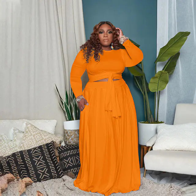 Women's Two-Piece Long Sleeve Crop Top and Maxi Skirt Set - Image 11