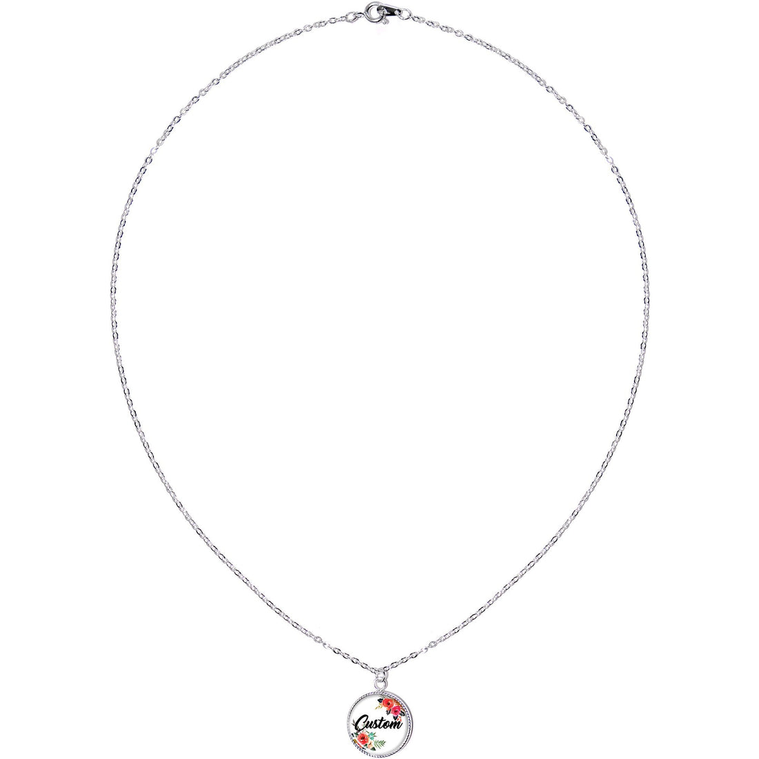 Custom Floral Personalized Name Silver Plated Chain Necklace