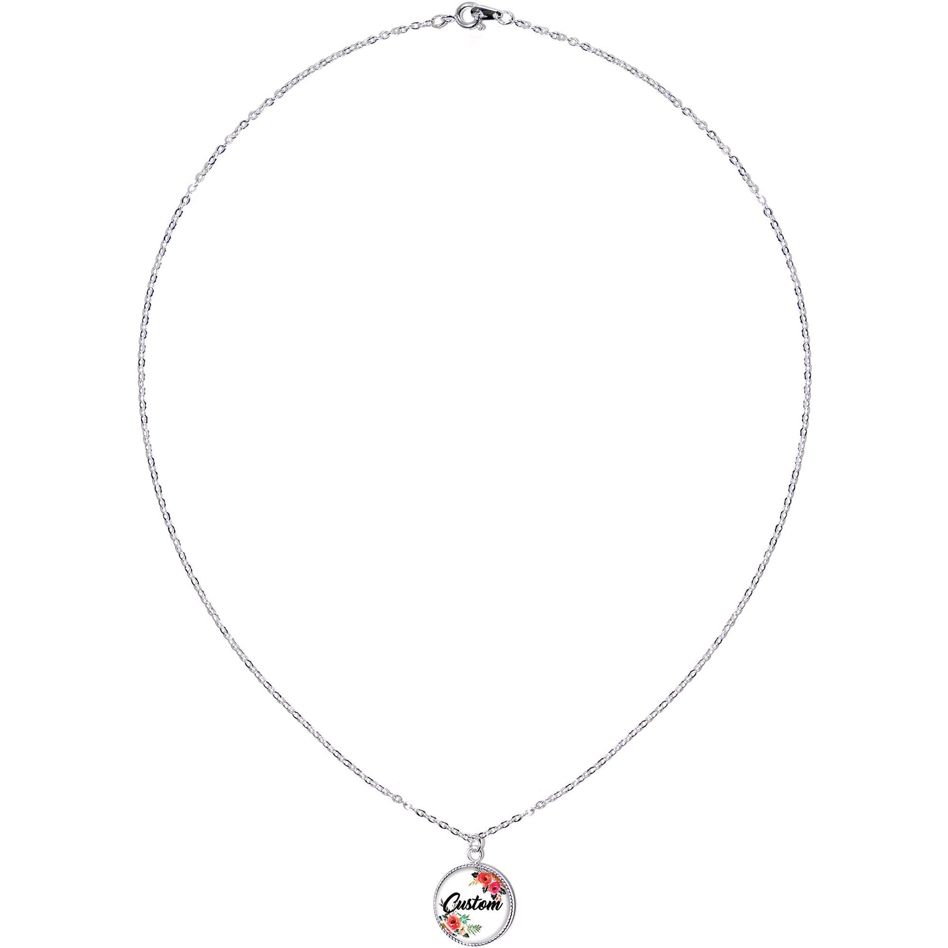 Custom Floral Personalized Name Silver Plated Chain Necklace