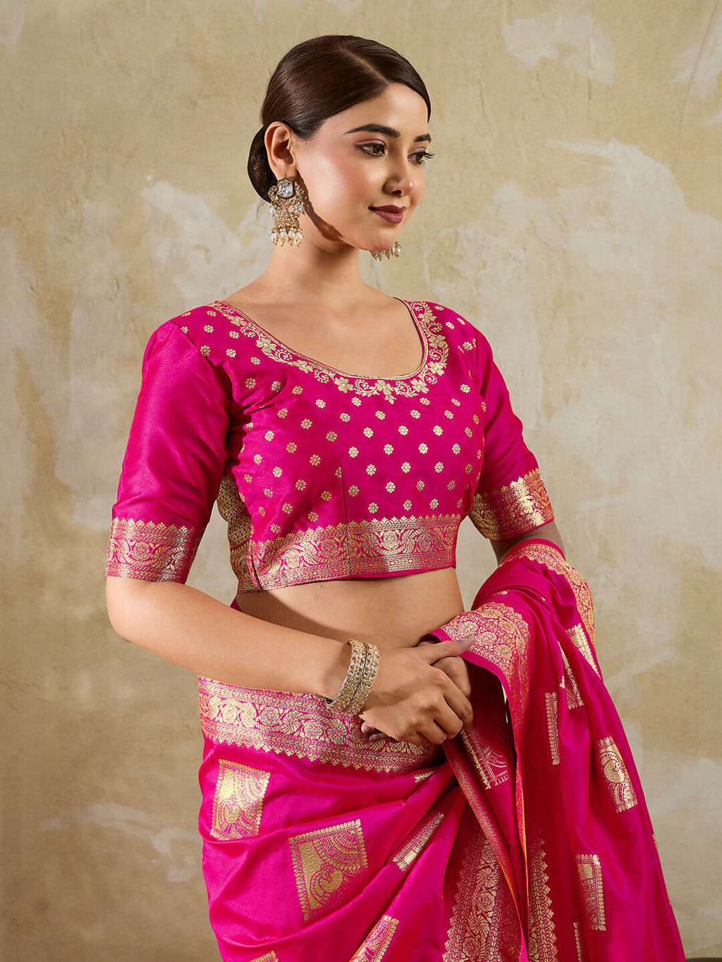 Magenta Silk Blend Saree with Coordinating Blouse Piece