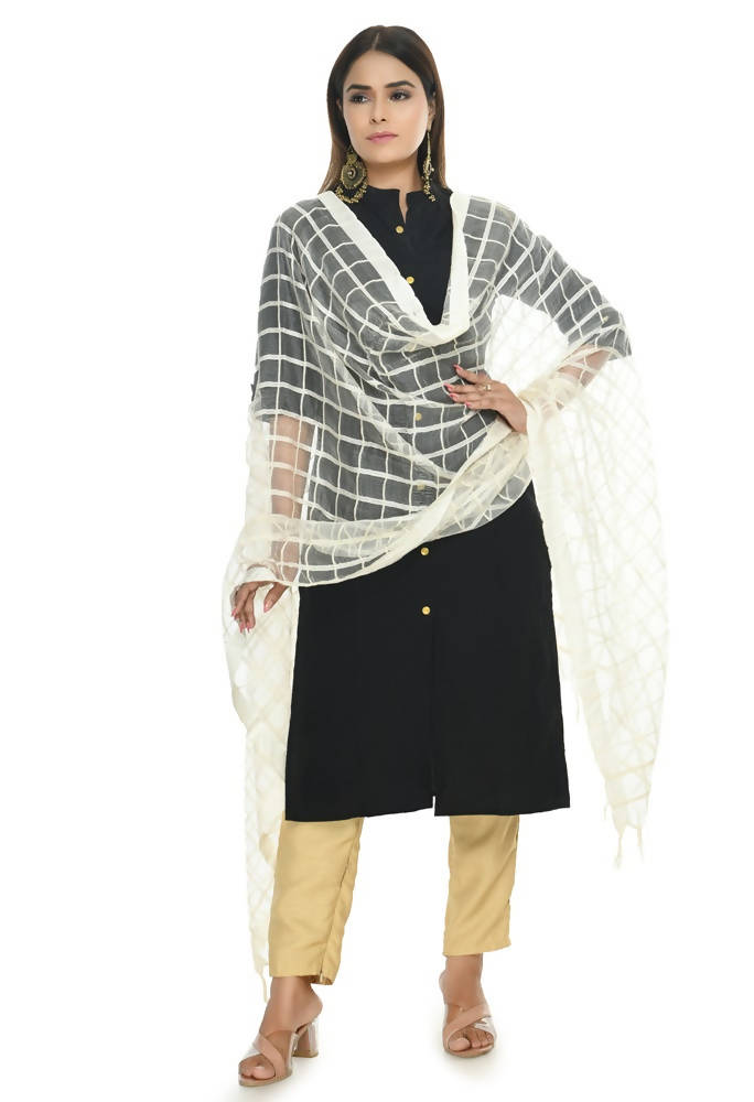 Off White Kota Cotton Square Dupatta for Women