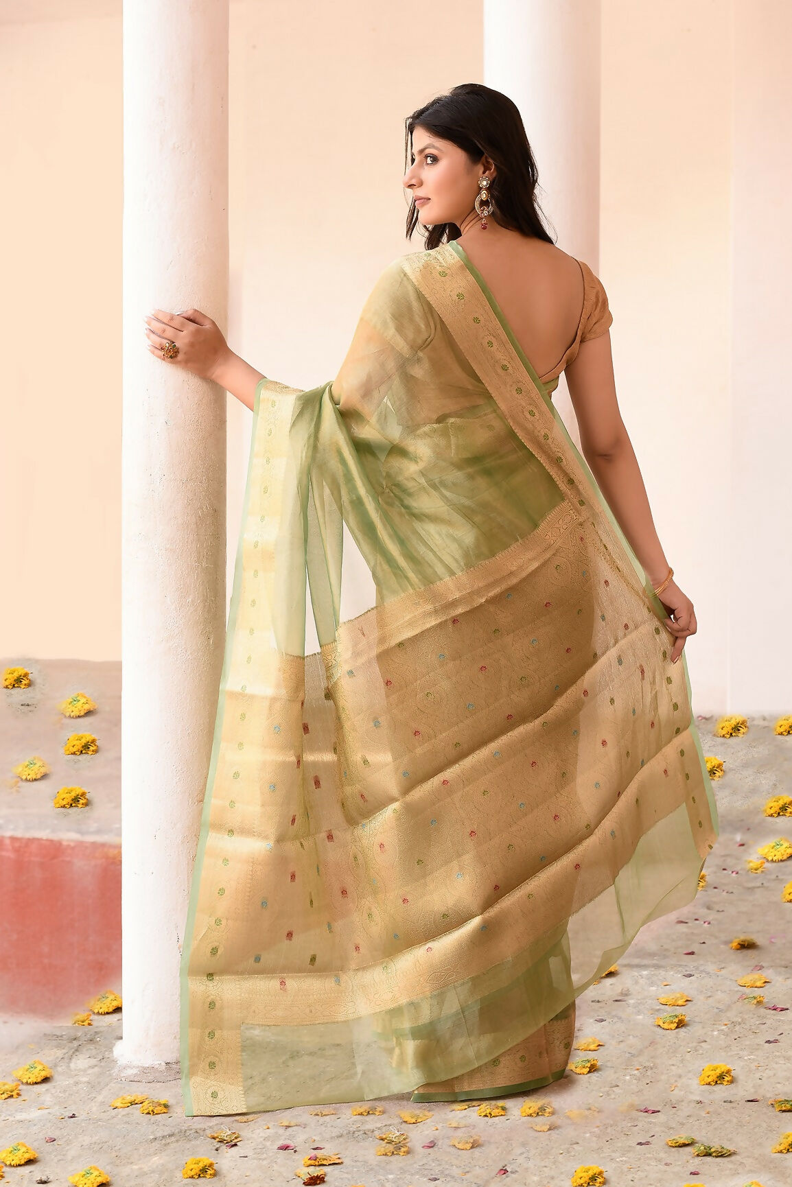 Green Pure Banarasi Tissue Saree