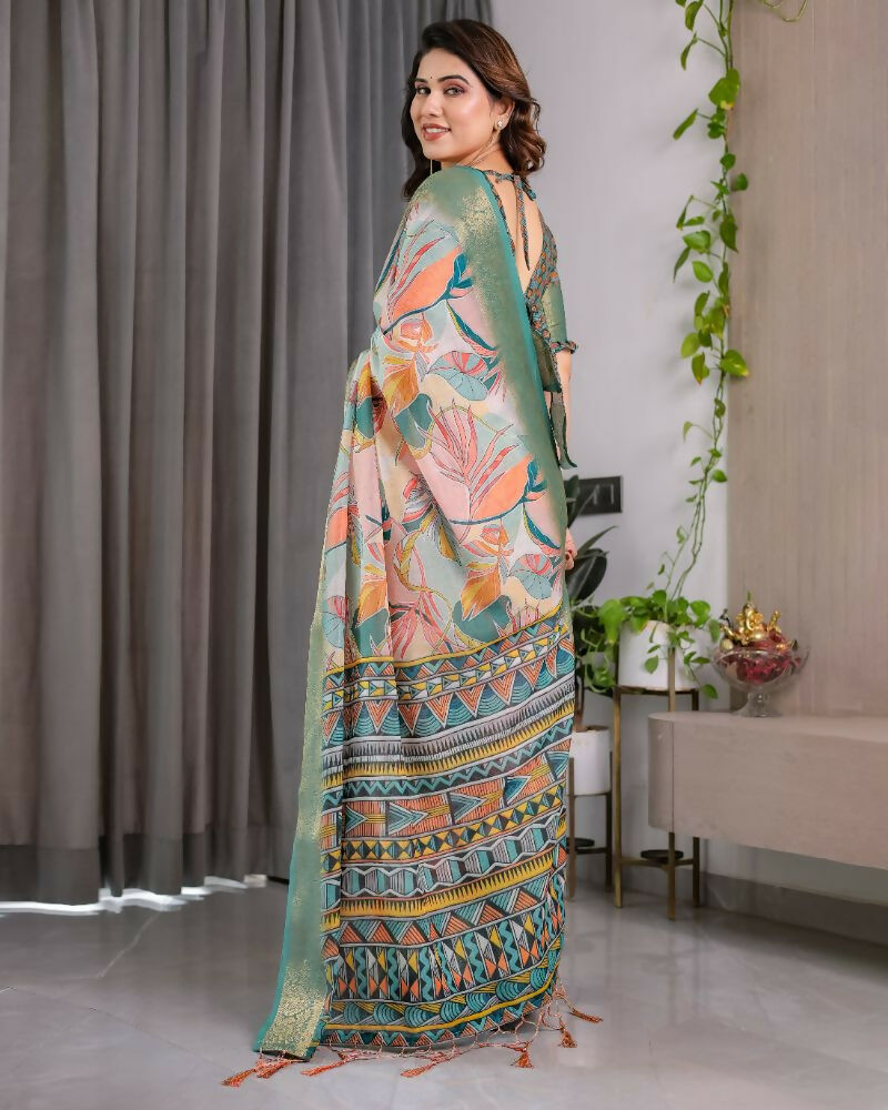 Olive Pure Handloom Linen Saree with Matching Blouse