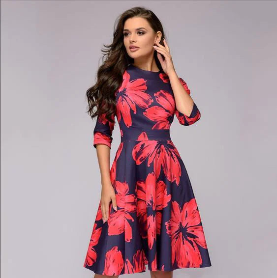Women's A-Line Floral Dress - Vintage Party Style