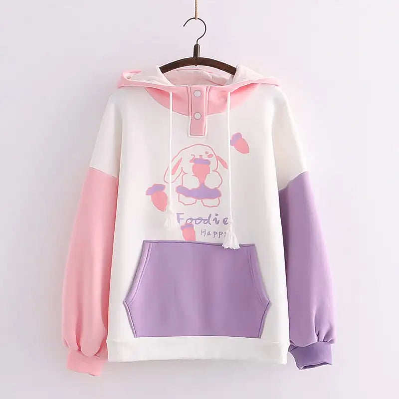 Women's Colorblock Fleece Hooded Sweatshirt with Graphic Print - Image 2