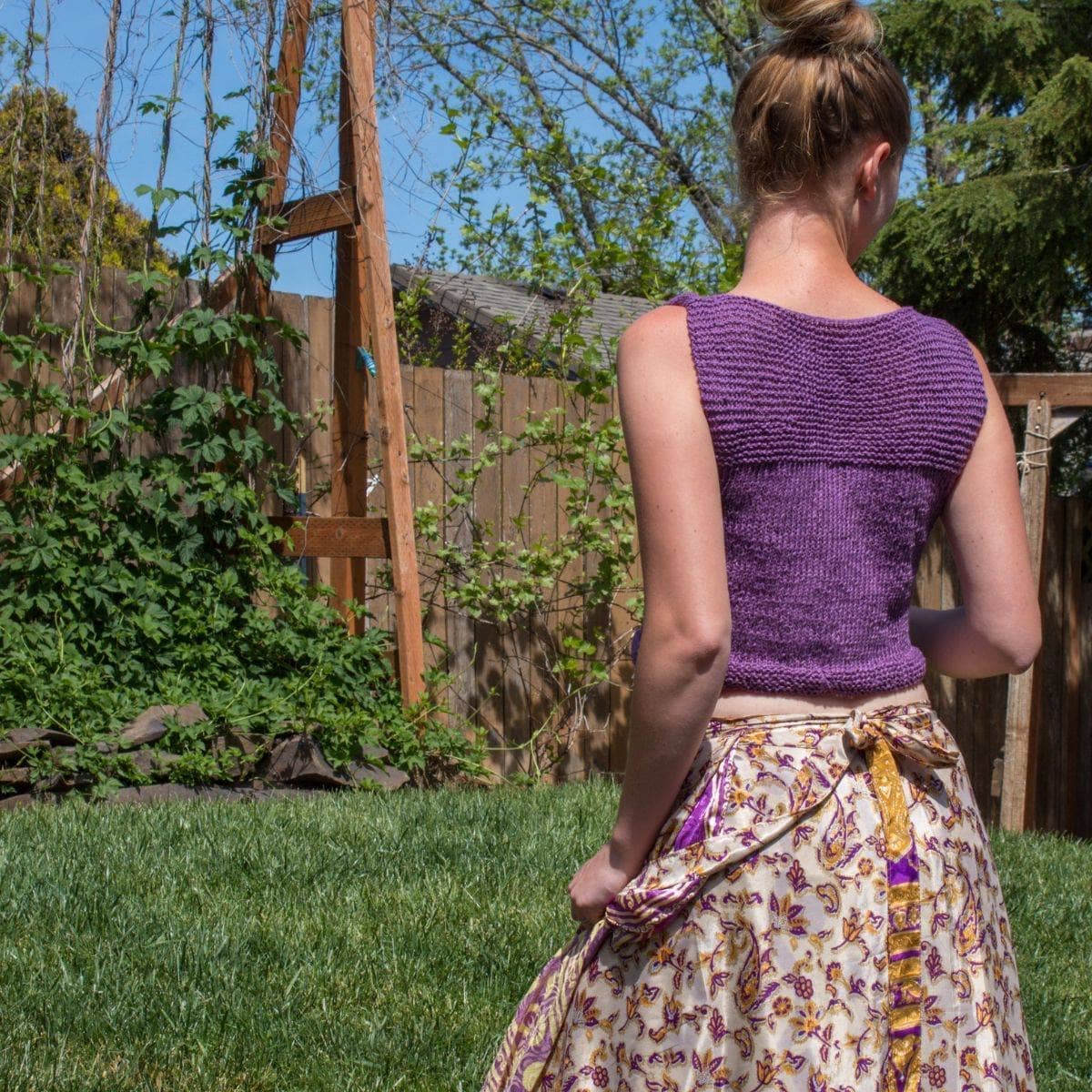 V Neck Crop Top Knitting Pattern - Bohemian Sleeveless Violet Knit