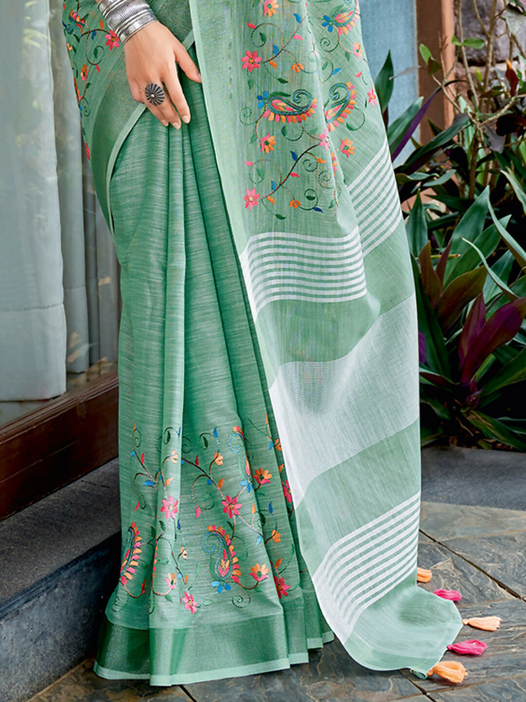 Shree Shyam Fashion Linen Sea Green Saree