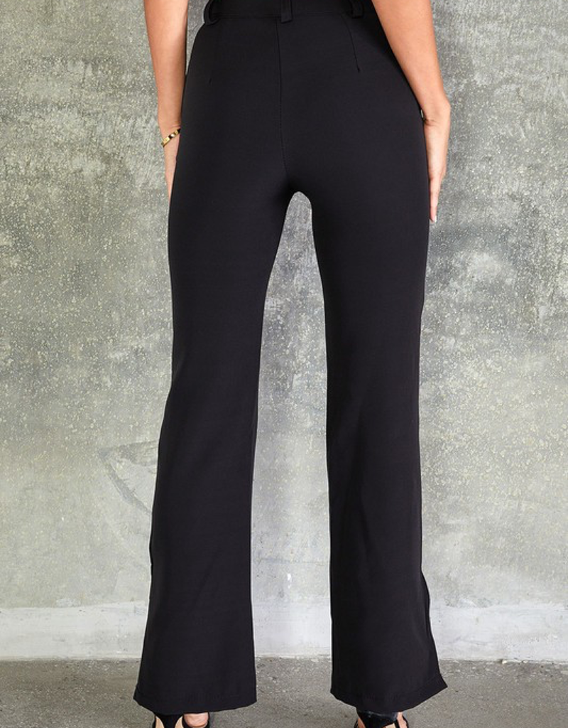 Classic Black Trouser with Side Slit - High-Rise Tailored Pants