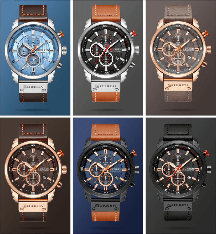Men’s Elegant Sport Chronograph Watch with Leather Band