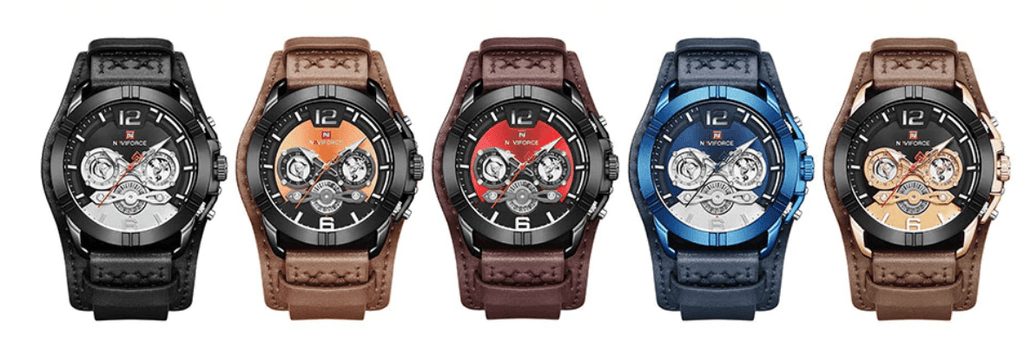 Men's Waterproof Chronograph Watch with Leather Strap & Dial Window