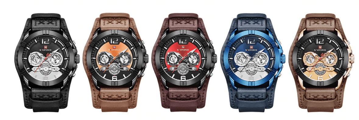 Men's Waterproof Chronograph Watch with Leather Strap & Dial Window