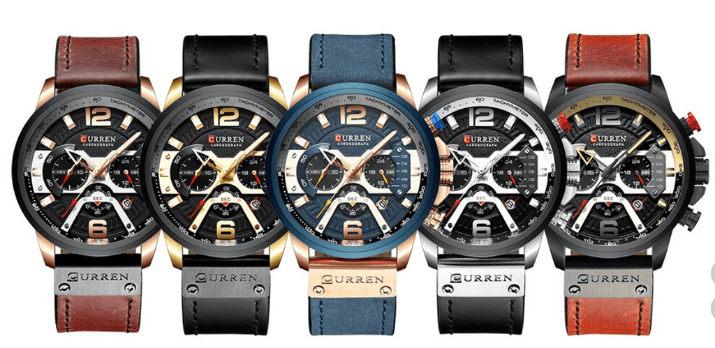 Men's Waterproof Sports Chronograph Watch with Leather Strap
